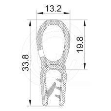 Klemprofiel | PVC | mosrubber kraal top | zwart | 33,8 x 13,2 mm | per meter